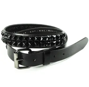 Black Leather Belt w/ 2 Rows of Black Pyramid Studs