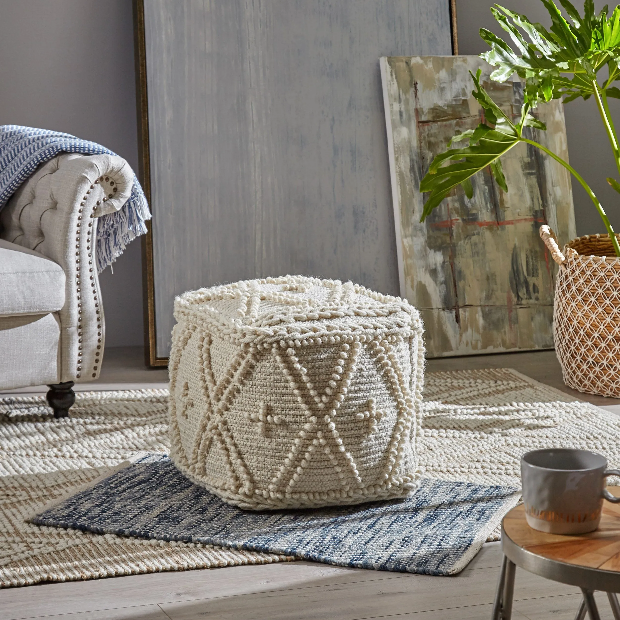 Boho Handcrafted Fabric Pouf - NH763513