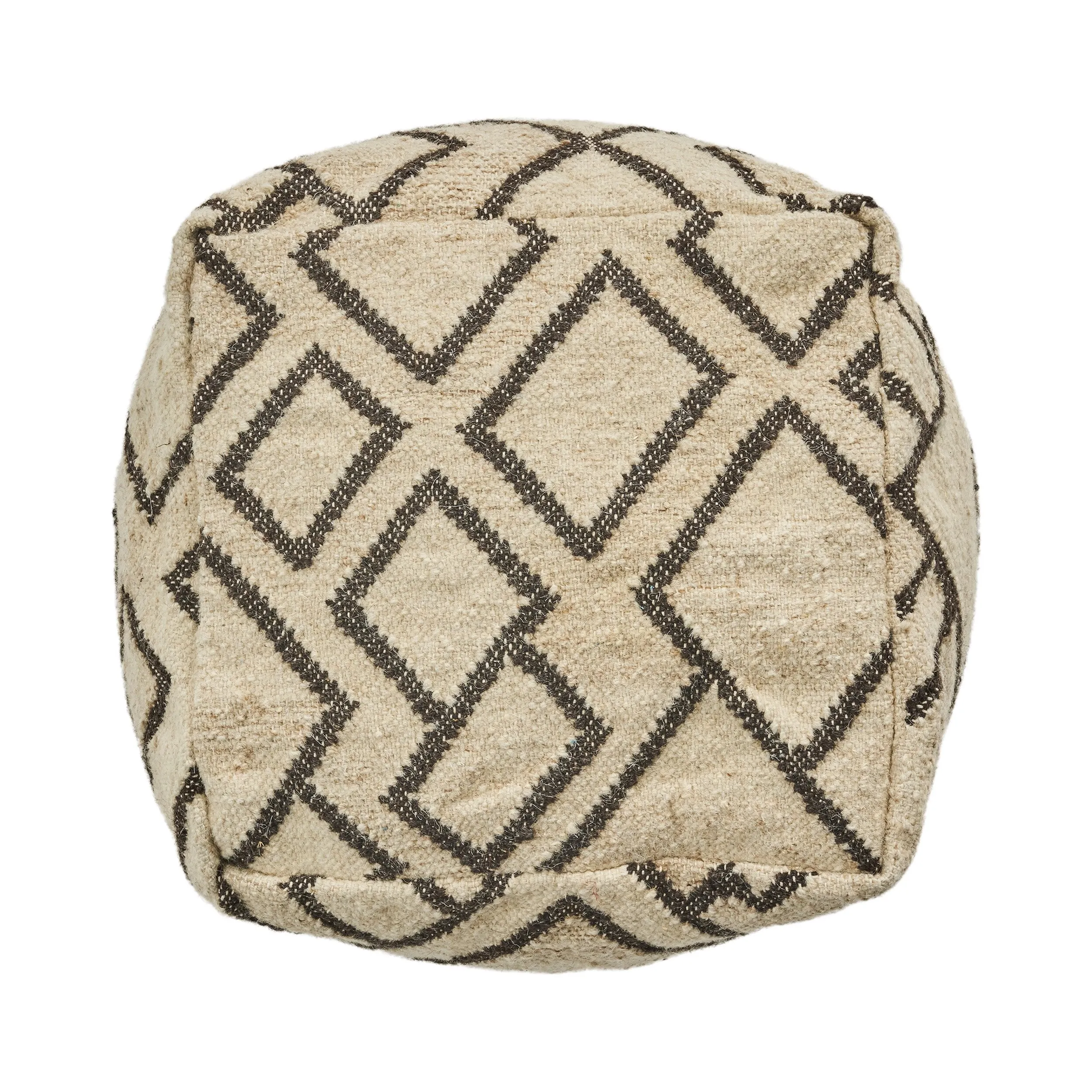 Boho Wool and Cotton Ottoman Pouf - NH633903