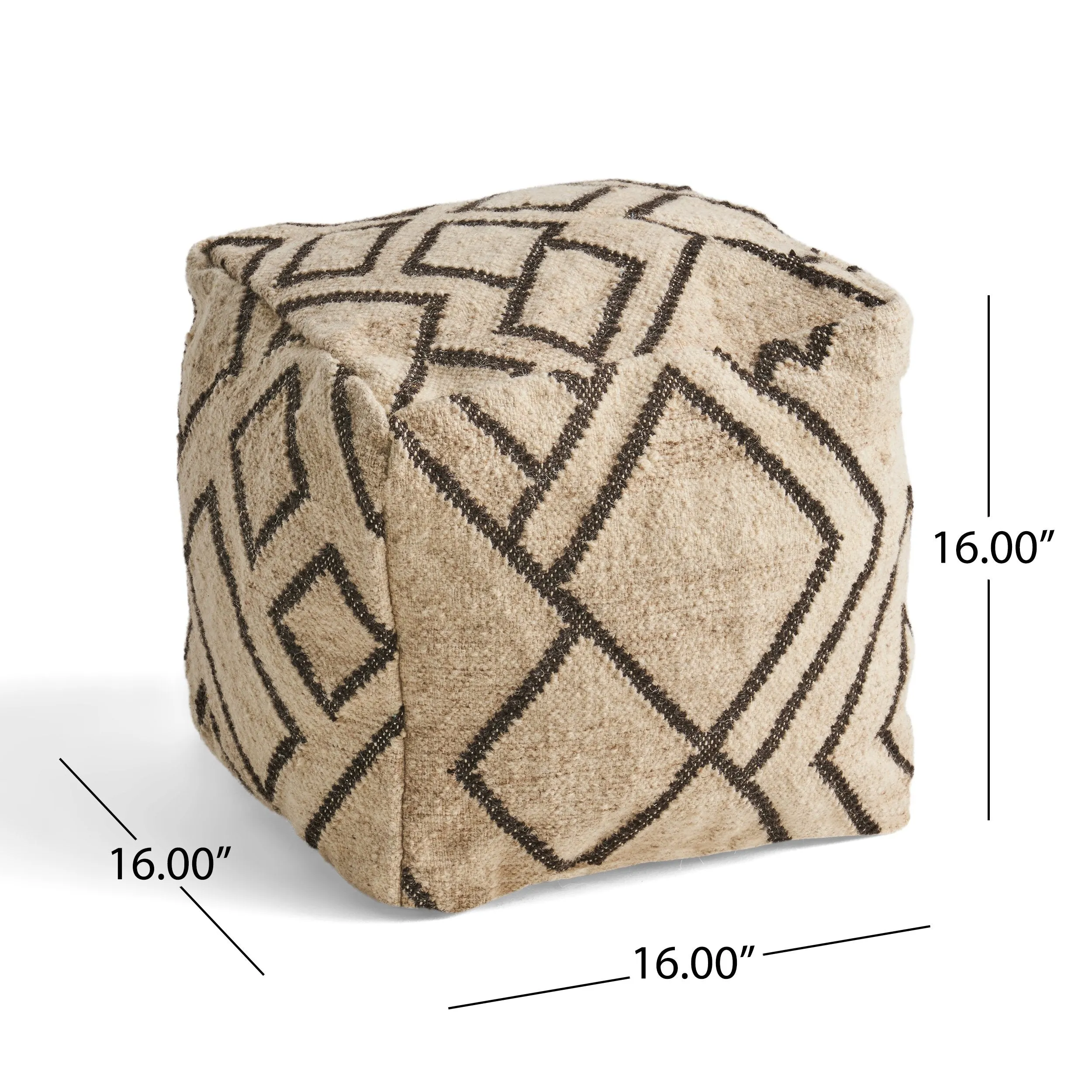 Boho Wool and Cotton Ottoman Pouf - NH633903