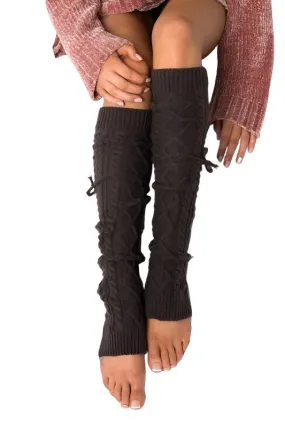 Cable Knit Long Tie Leg Warmer