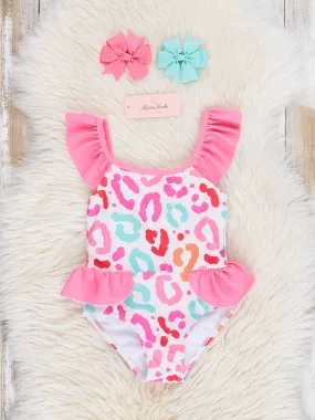 Coral Leopard Ruffle Swimsuit