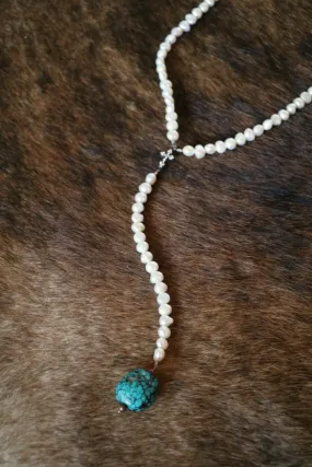 Corazon Rosary-Style Elegant Pearl and Turquoise Necklace