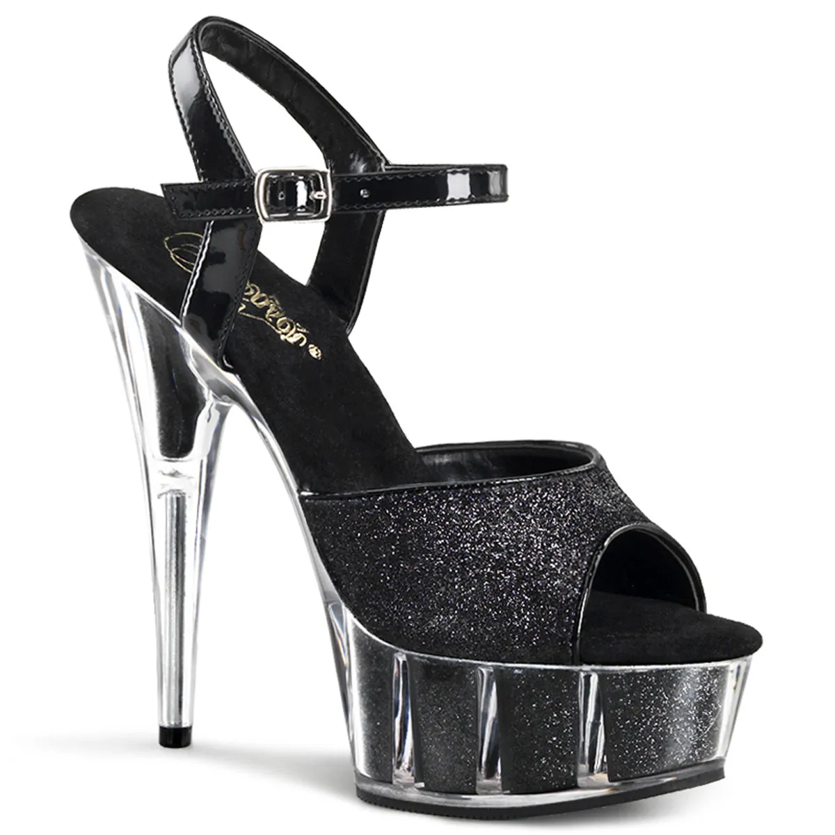 DELIGHT-609-5G Glittery Black 6 Inch High Heel Sexy Sandals