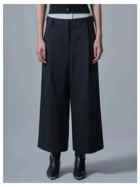 Double waist pin tuck pants black domestic product