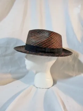 GENUINE PANAMA ENGLAND Natural STRAW Sun Hat Brim 7 1/8 BLACK Fedora Woven