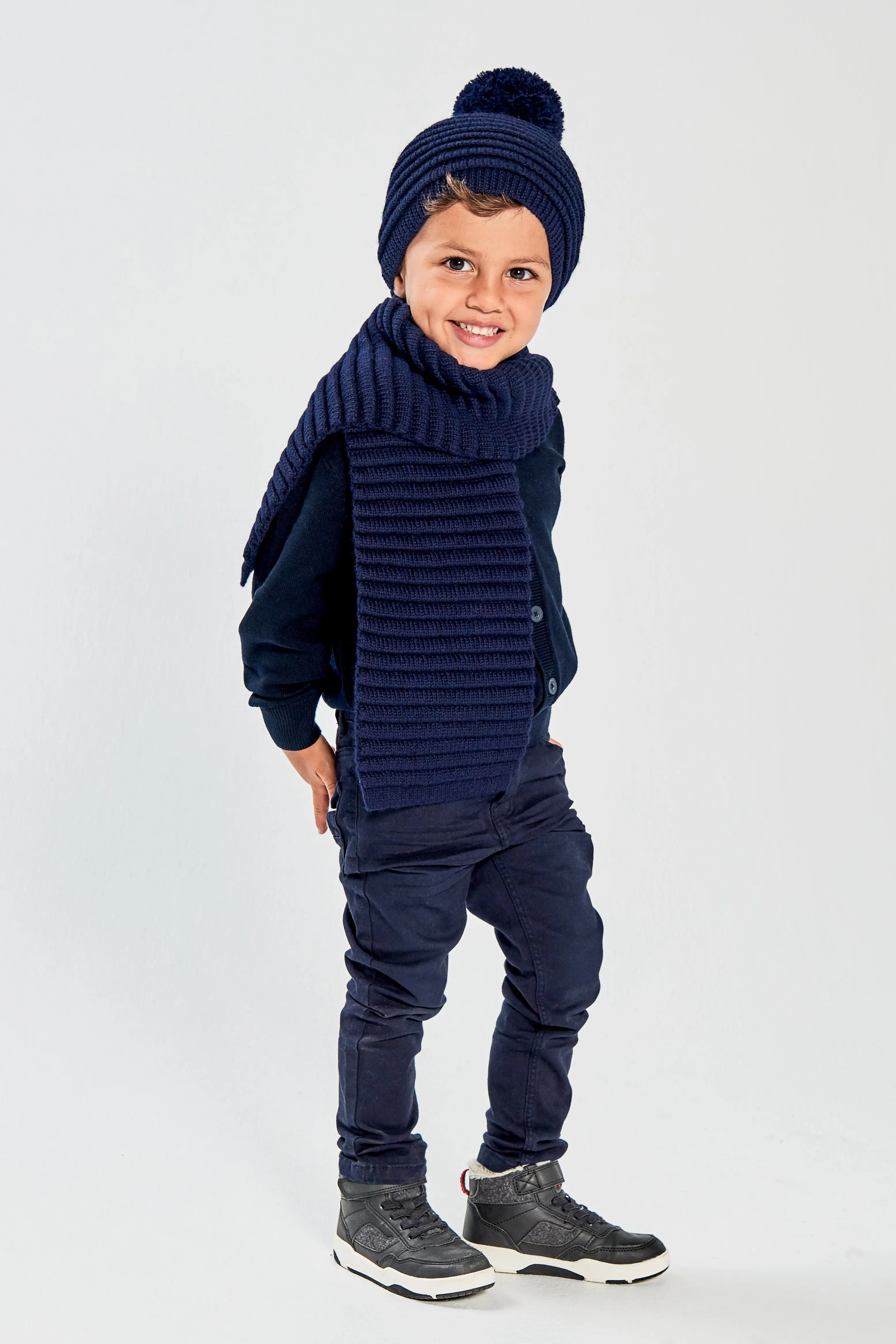 Kids (4-5 Years) Ribbed Hat with Oversized Knit Pompon