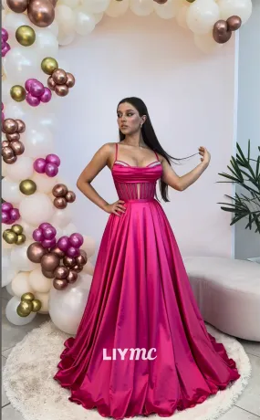 LP1176 - A Line Illusion Detachable Skirt Pink Formal Prom Dress