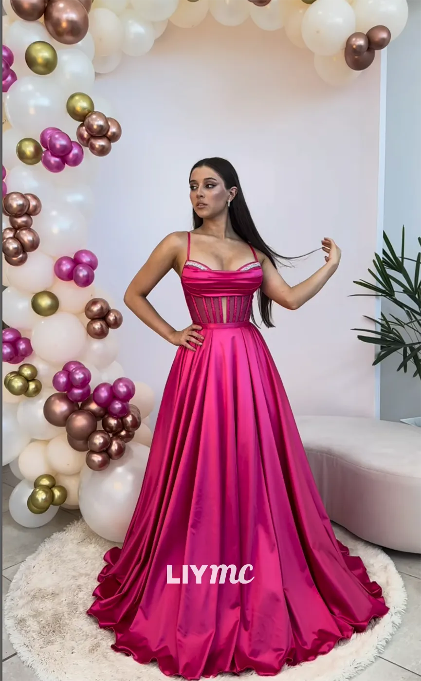 LP1176 - A Line Illusion Detachable Skirt Pink Formal Prom Dress