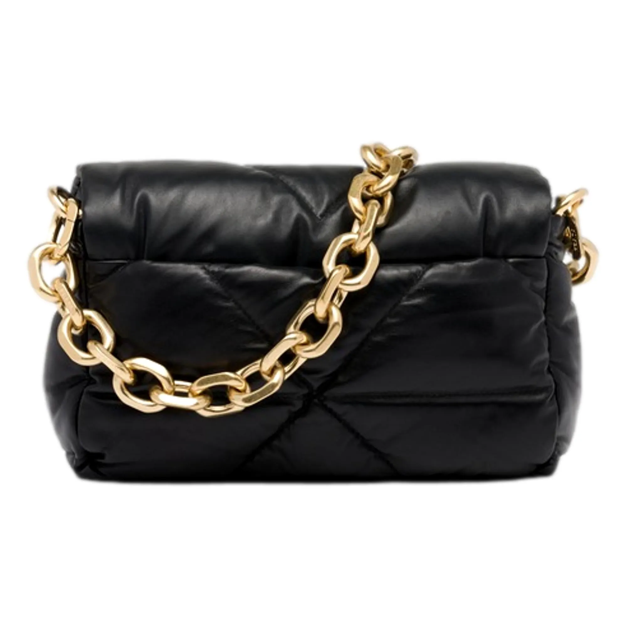 Prada Embossed Logo Black Quilted Soft Nappa Leather Shoulder Bag