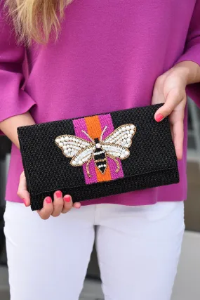 QUEEN BEE BEADED CLUTCH - BLACK