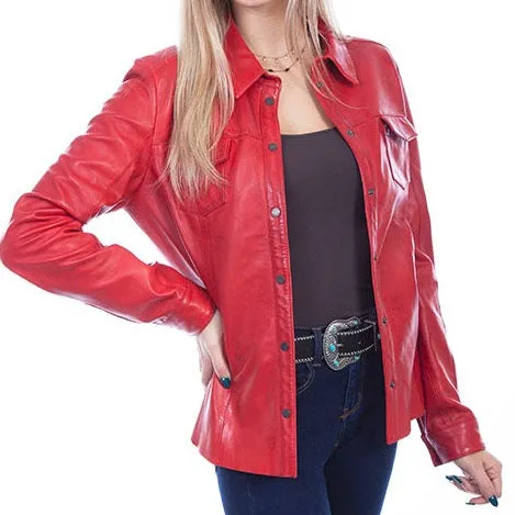 Red Lamb Leather Shirt Jacket at Bourbon Cowgirl