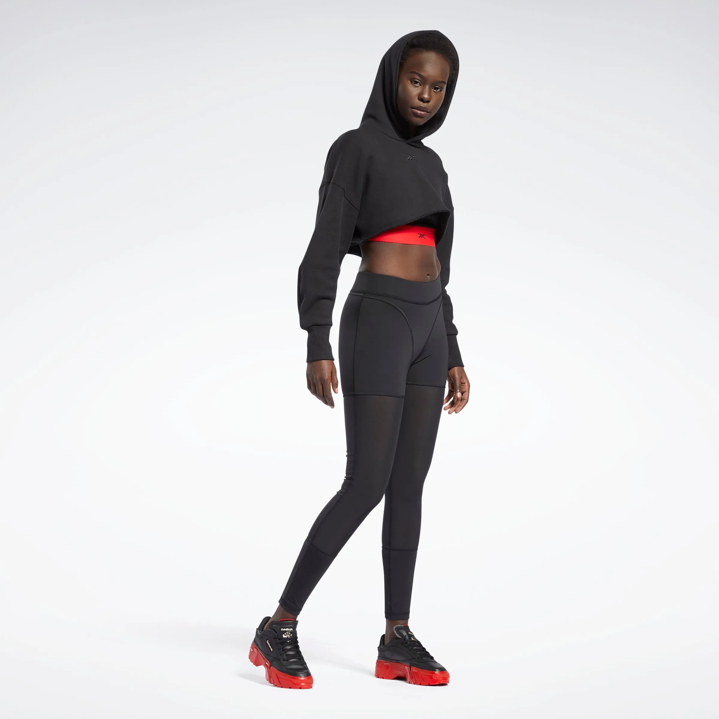 Reebok Apparel Women Cardi B Mesh High-Rise Leggings Black