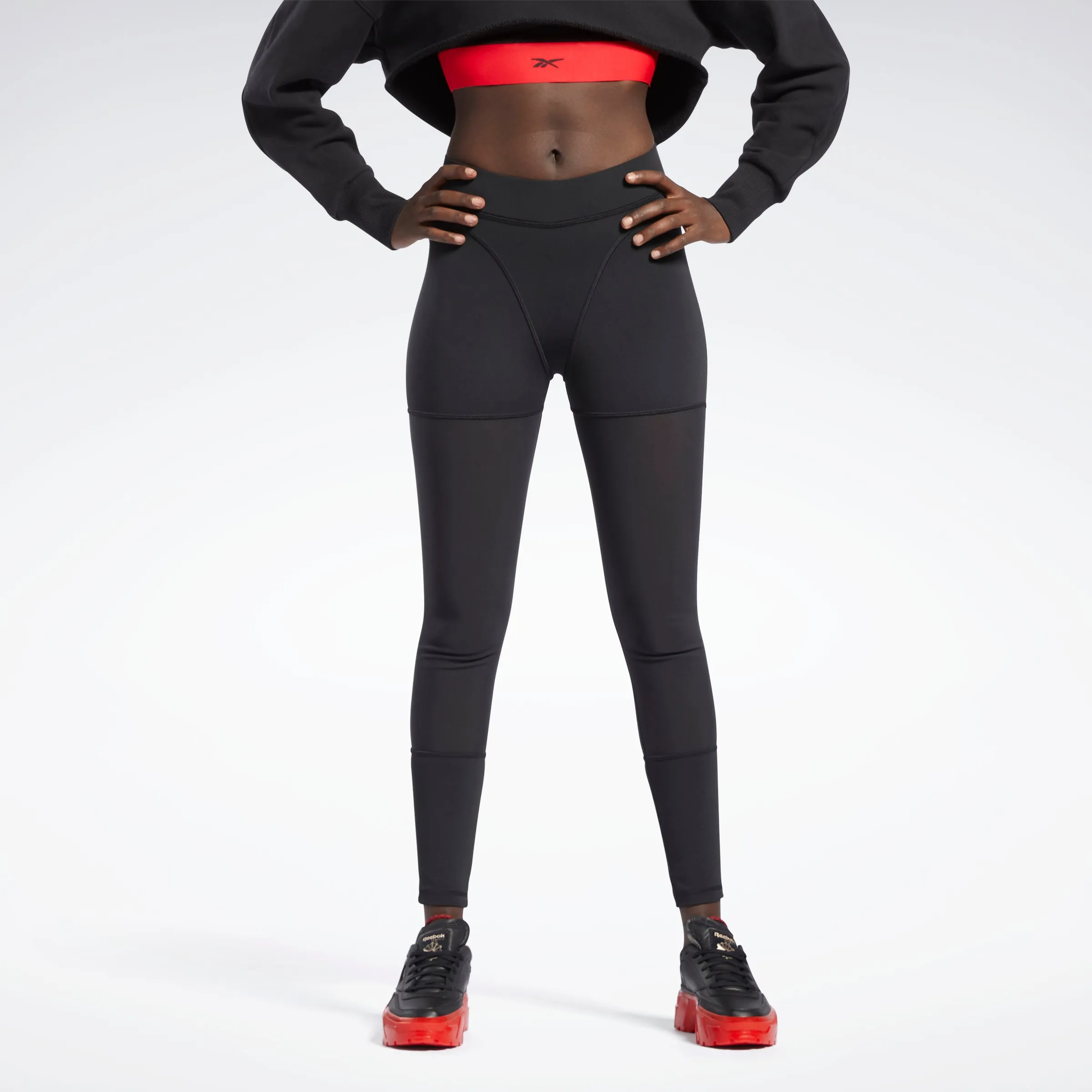 Reebok Apparel Women Cardi B Mesh High-Rise Leggings Black