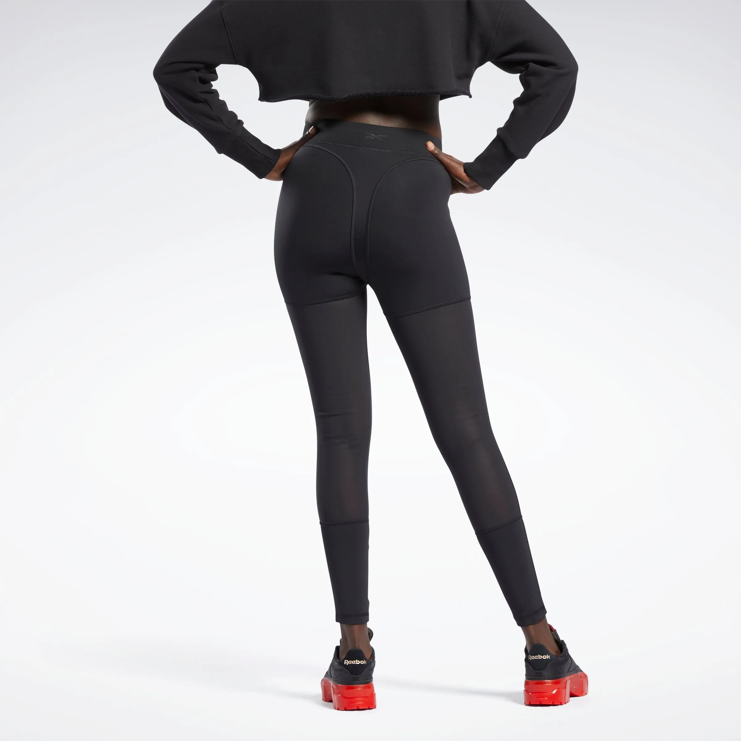 Reebok Apparel Women Cardi B Mesh High-Rise Leggings Black