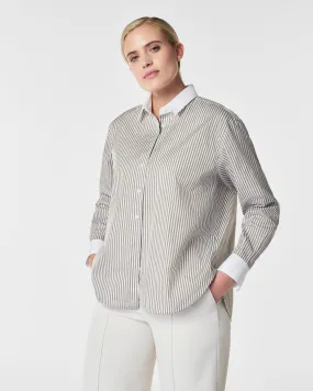 SPANX Poplin Oversized Button Down, Matcha Stripe