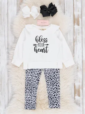 White & Leopard Bless Your Heart Ruffle Outfit